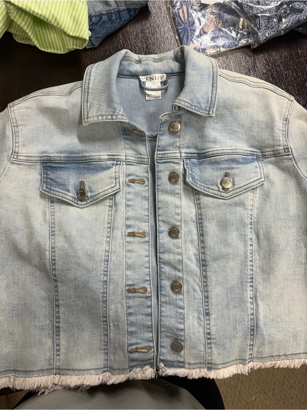 VENUS Washed Light Denim Jacket in Pale Blue